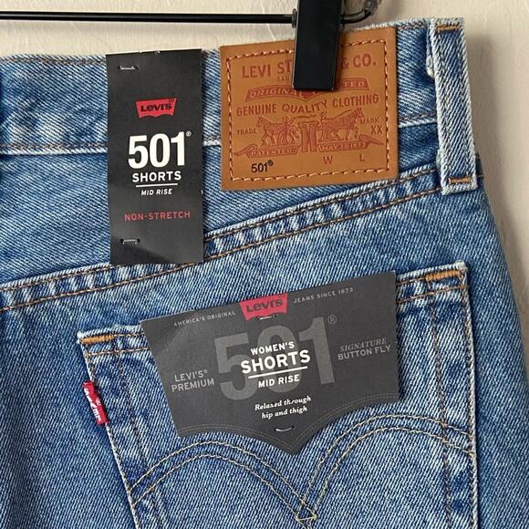 Levi's Light Blue Distressed Jean Shorts - Picture 8 of 11